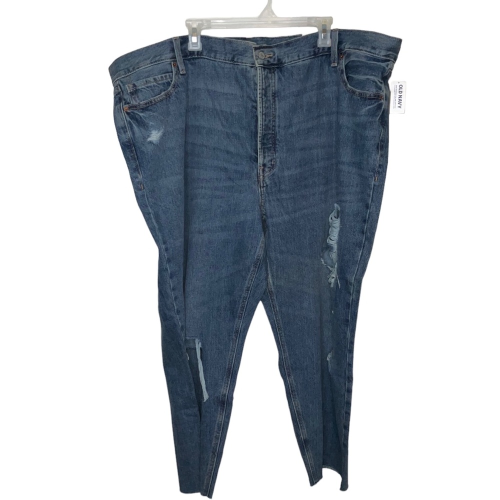 Old Navy 26 Jeans HIGH-WAISTED SLOUCHY STRAIGHT CROPPED RIPPED JEANS Denim Blue